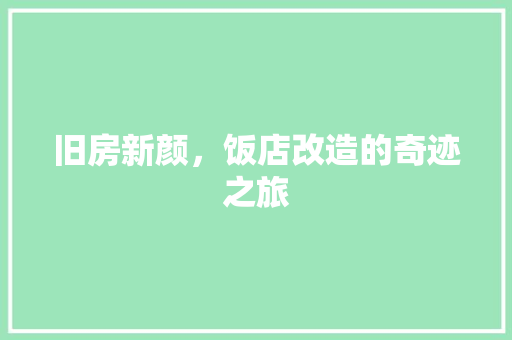 旧房新颜，饭店改造的奇迹之旅