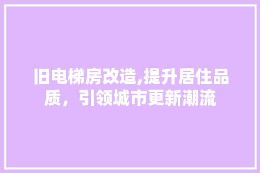 旧电梯房改造,提升居住品质，引领城市更新潮流