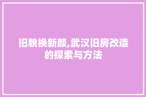 旧貌换新颜,武汉旧房改造的探索与方法