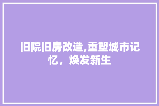 旧院旧房改造,重塑城市记忆，焕发新生 装修攻略