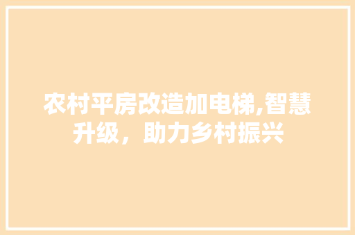 农村平房改造加电梯,智慧升级，助力乡村振兴
