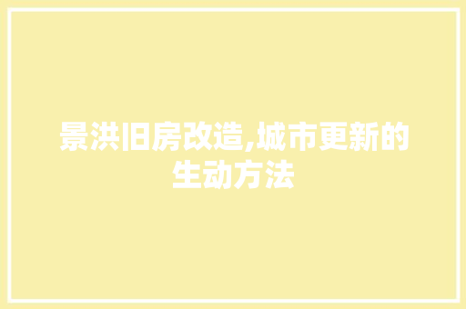 景洪旧房改造,城市更新的生动方法