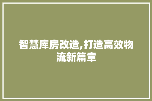 智慧库房改造,打造高效物流新篇章