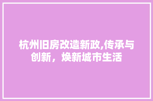 杭州旧房改造新政,传承与创新，焕新城市生活