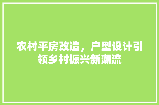 农村平房改造，户型设计引领乡村振兴新潮流