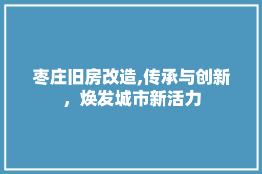 枣庄旧房改造,传承与创新，焕发城市新活力
