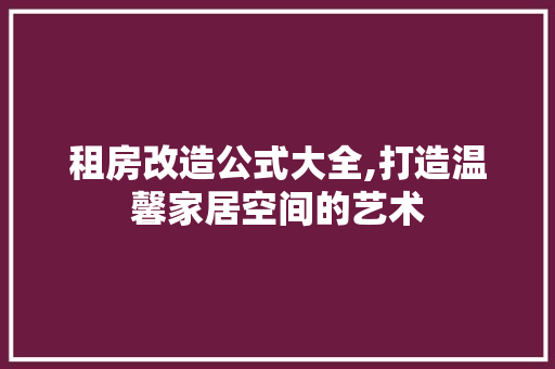 租房改造公式大全,打造温馨家居空间的艺术 景观设计