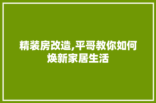 精装房改造,平哥教你如何焕新家居生活