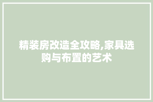精装房改造全攻略,家具选购与布置的艺术