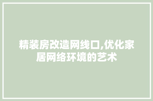 精装房改造网线口,优化家居网络环境的艺术