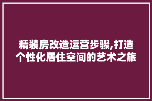 精装房改造运营步骤,打造个性化居住空间的艺术之旅