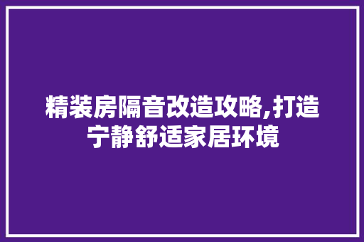 精装房隔音改造攻略,打造宁静舒适家居环境 墙面装饰