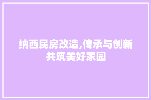 纳西民房改造,传承与创新共筑美好家园