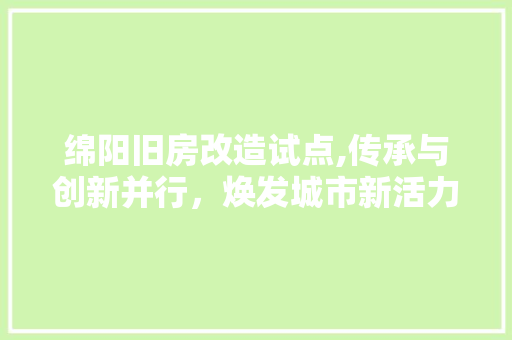 绵阳旧房改造试点,传承与创新并行，焕发城市新活力