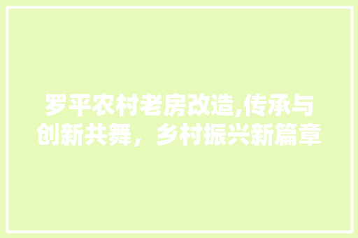 罗平农村老房改造,传承与创新共舞，乡村振兴新篇章 装修攻略