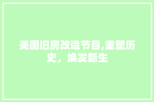 美国旧房改造节目,重塑历史，焕发新生