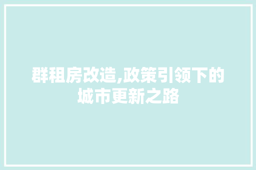 群租房改造,政策引领下的城市更新之路