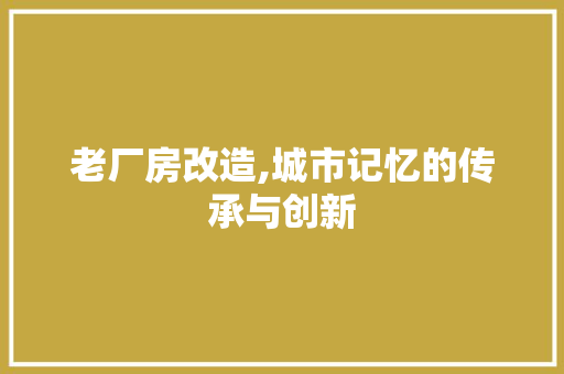 老厂房改造,城市记忆的传承与创新