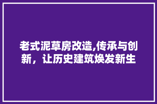老式泥草房改造,传承与创新，让历史建筑焕发新生 装修攻略