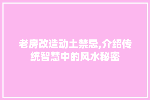 老房改造动土禁忌,介绍传统智慧中的风水秘密