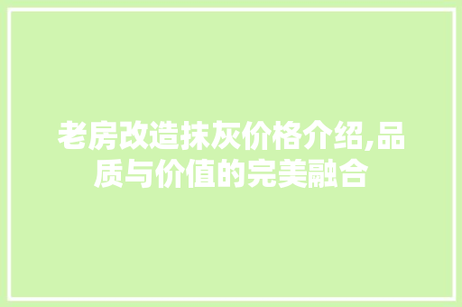 老房改造抹灰价格介绍,品质与价值的完美融合