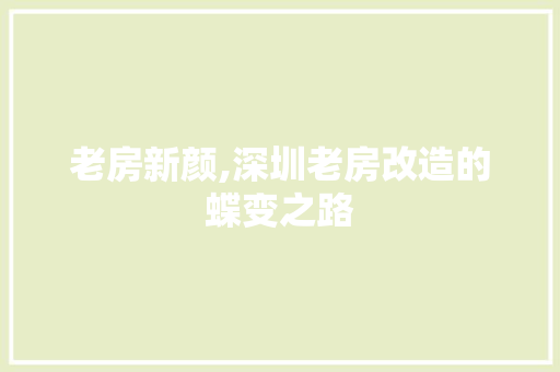 老房新颜,深圳老房改造的蝶变之路