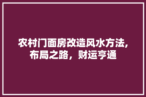 农村门面房改造风水方法,布局之路，财运亨通