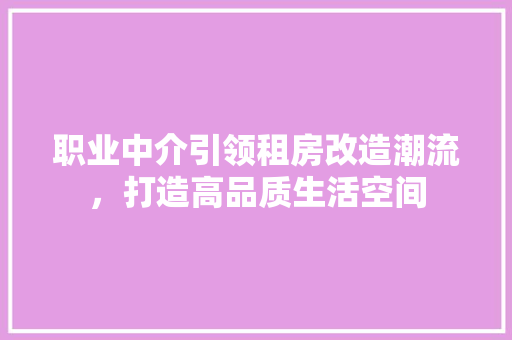 职业中介引领租房改造潮流，打造高品质生活空间