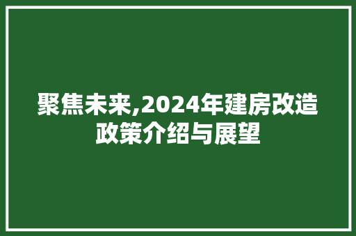 聚焦未来,2024年建房改造政策介绍与展望