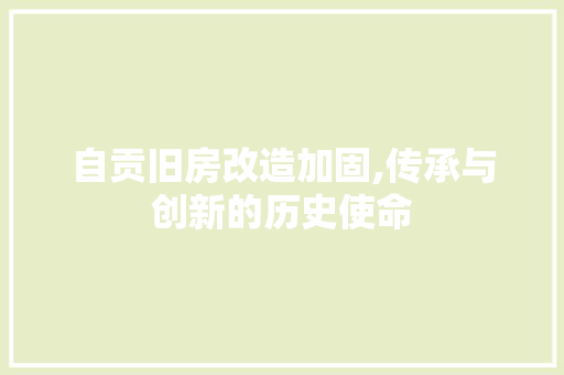 自贡旧房改造加固,传承与创新的历史使命