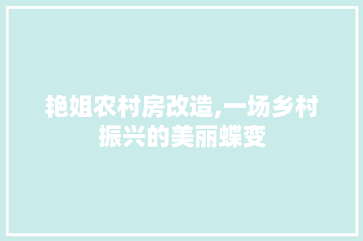 艳姐农村房改造,一场乡村振兴的美丽蝶变