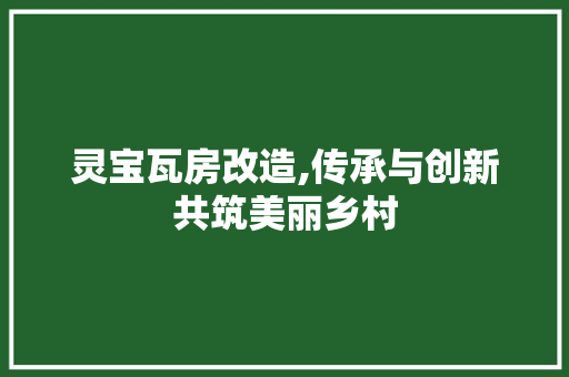 灵宝瓦房改造,传承与创新共筑美丽乡村