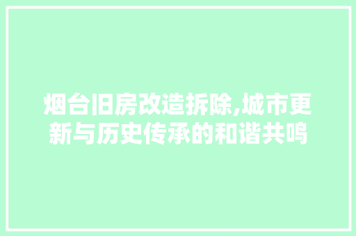 烟台旧房改造拆除,城市更新与历史传承的和谐共鸣 地面装修