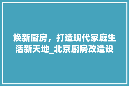 焕新厨房，打造现代家庭生活新天地_北京厨房改造设计介绍