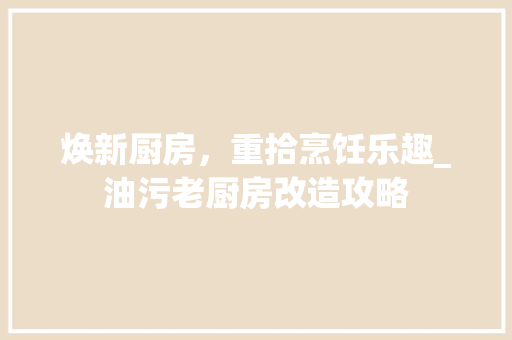 焕新厨房，重拾烹饪乐趣_油污老厨房改造攻略