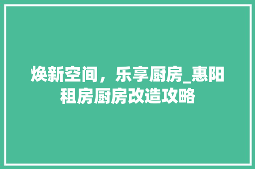 焕新空间，乐享厨房_惠阳租房厨房改造攻略
