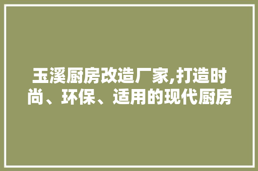 玉溪厨房改造厂家,打造时尚、环保、适用的现代厨房空间