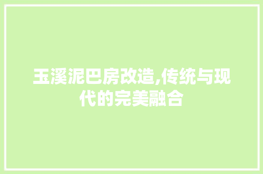 玉溪泥巴房改造,传统与现代的完美融合 装修攻略