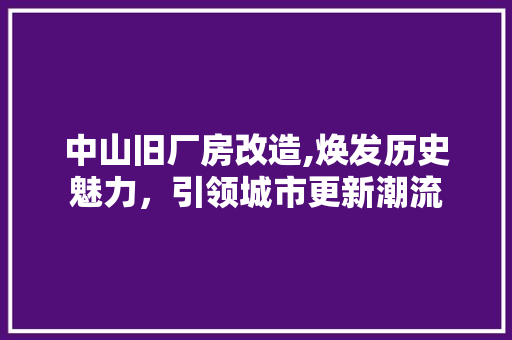 中山旧厂房改造,焕发历史魅力，引领城市更新潮流