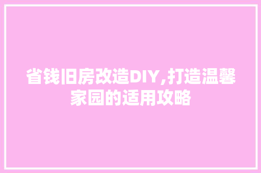 省钱旧房改造DIY,打造温馨家园的适用攻略