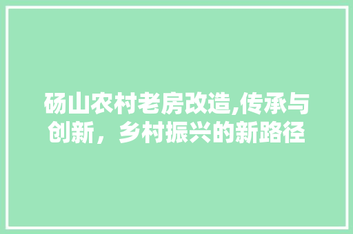 砀山农村老房改造,传承与创新，乡村振兴的新路径