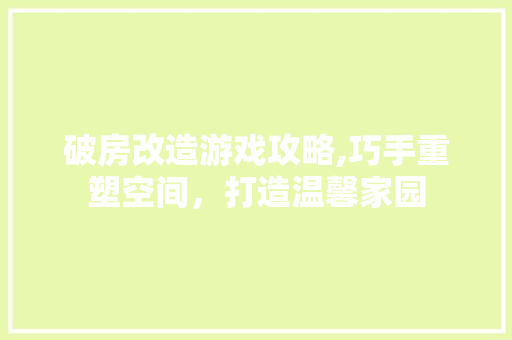 破房改造游戏攻略,巧手重塑空间，打造温馨家园