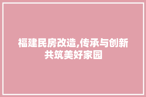 福建民房改造,传承与创新共筑美好家园 隔断设计