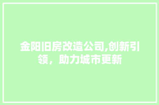 金阳旧房改造公司,创新引领，助力城市更新