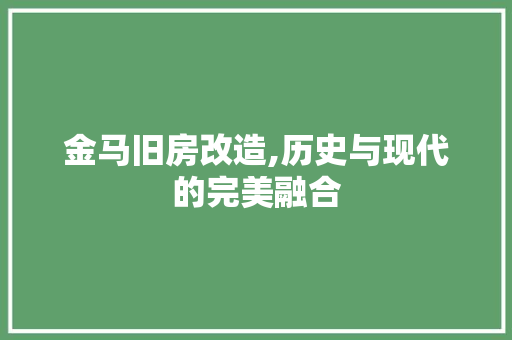 金马旧房改造,历史与现代的完美融合