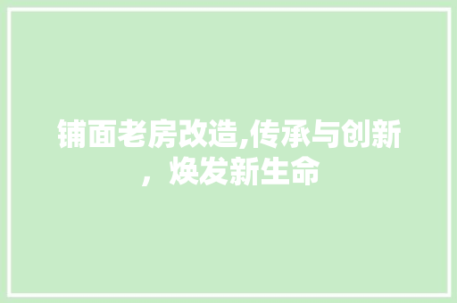 铺面老房改造,传承与创新，焕发新生命