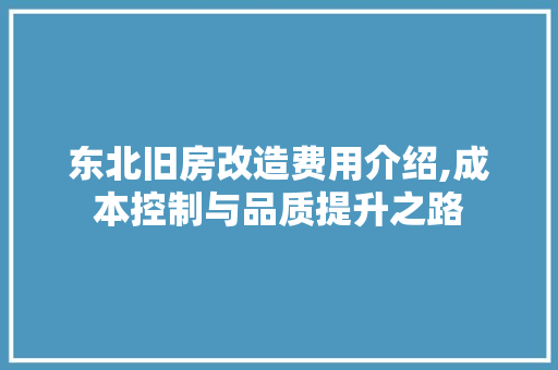 东北旧房改造费用介绍,成本控制与品质提升之路