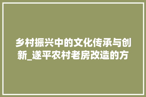 乡村振兴中的文化传承与创新_遂平农村老房改造的方法与启示 墙面装饰