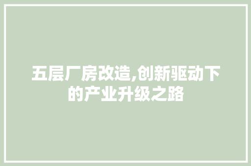 五层厂房改造,创新驱动下的产业升级之路