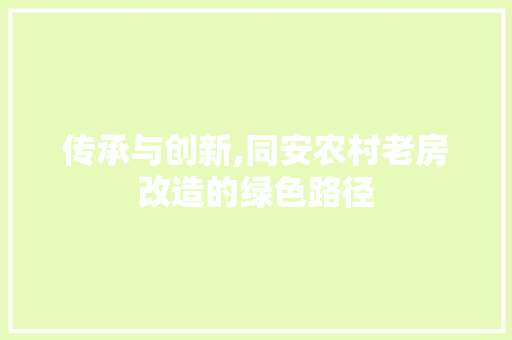 传承与创新,同安农村老房改造的绿色路径
